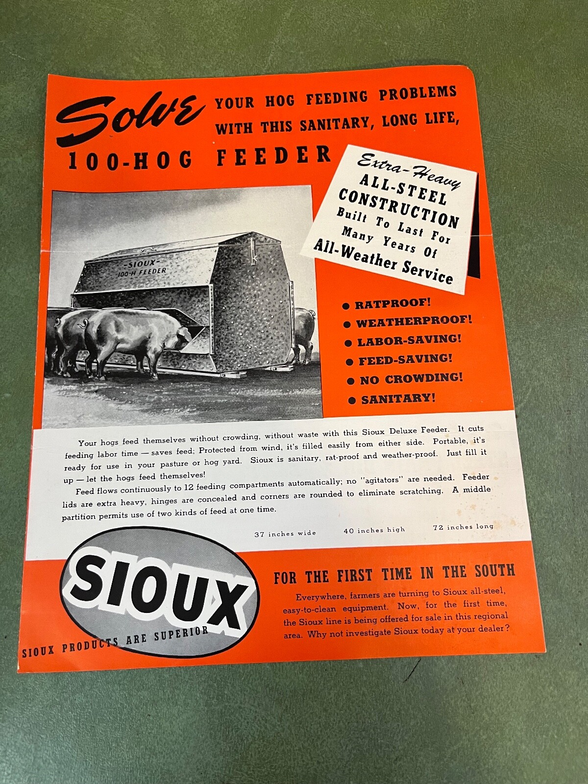 Original Sioux Hog Feeder & Farm Equipment Brochure