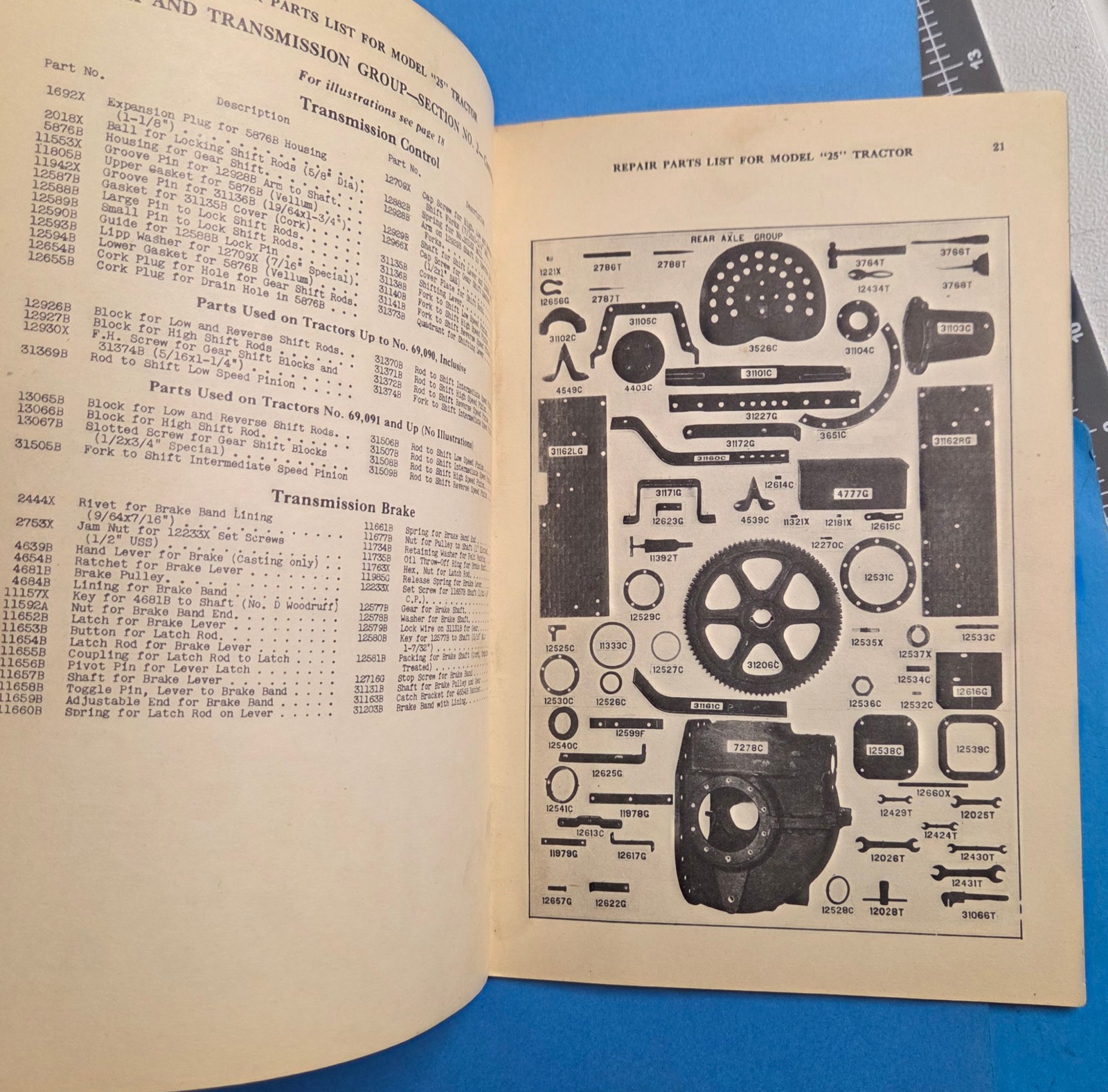 Vintage Manual Repair Parts List Massey Harris Model 25 Tractor 1938