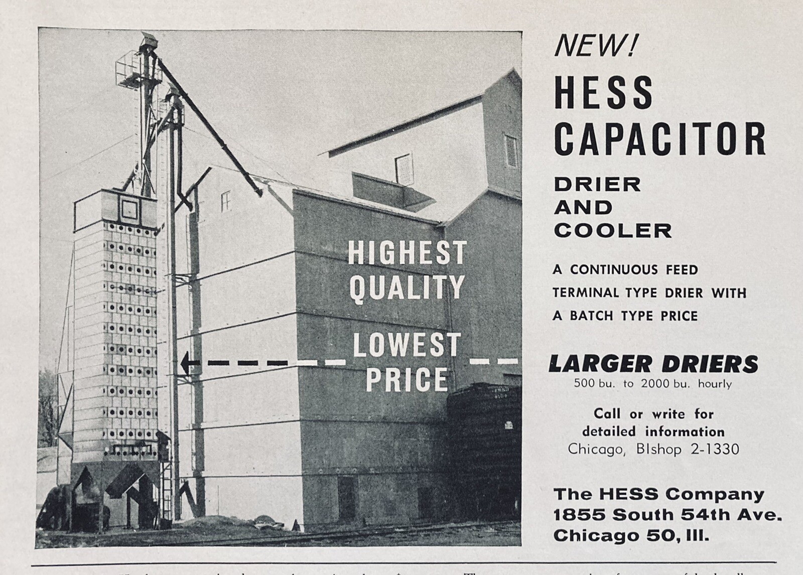 1960 AD(XH45)~THE HESS CO. CHICAGO. HESS FEED GRAIN DRIER AND COOLER