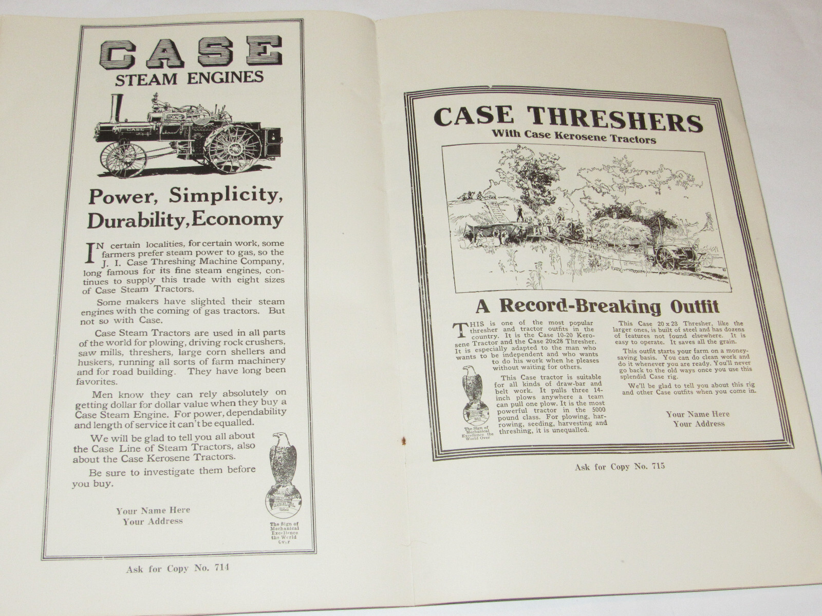 VINTAGE 1918 JI CASE DEALER READY-MADE ADS CATALOG! TRACTORS/THRESHERS/HAY BALER