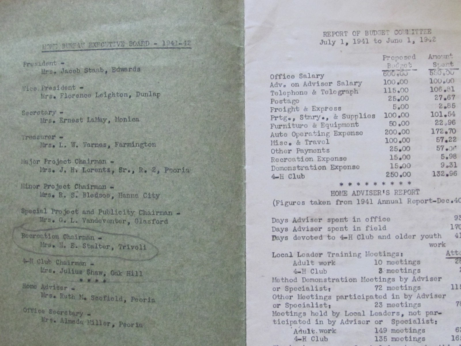 1942 BOOKLET PEORIA COUNTY HOME BUREAU IL 12tH ANNUAL MEETING FARM WOMEN