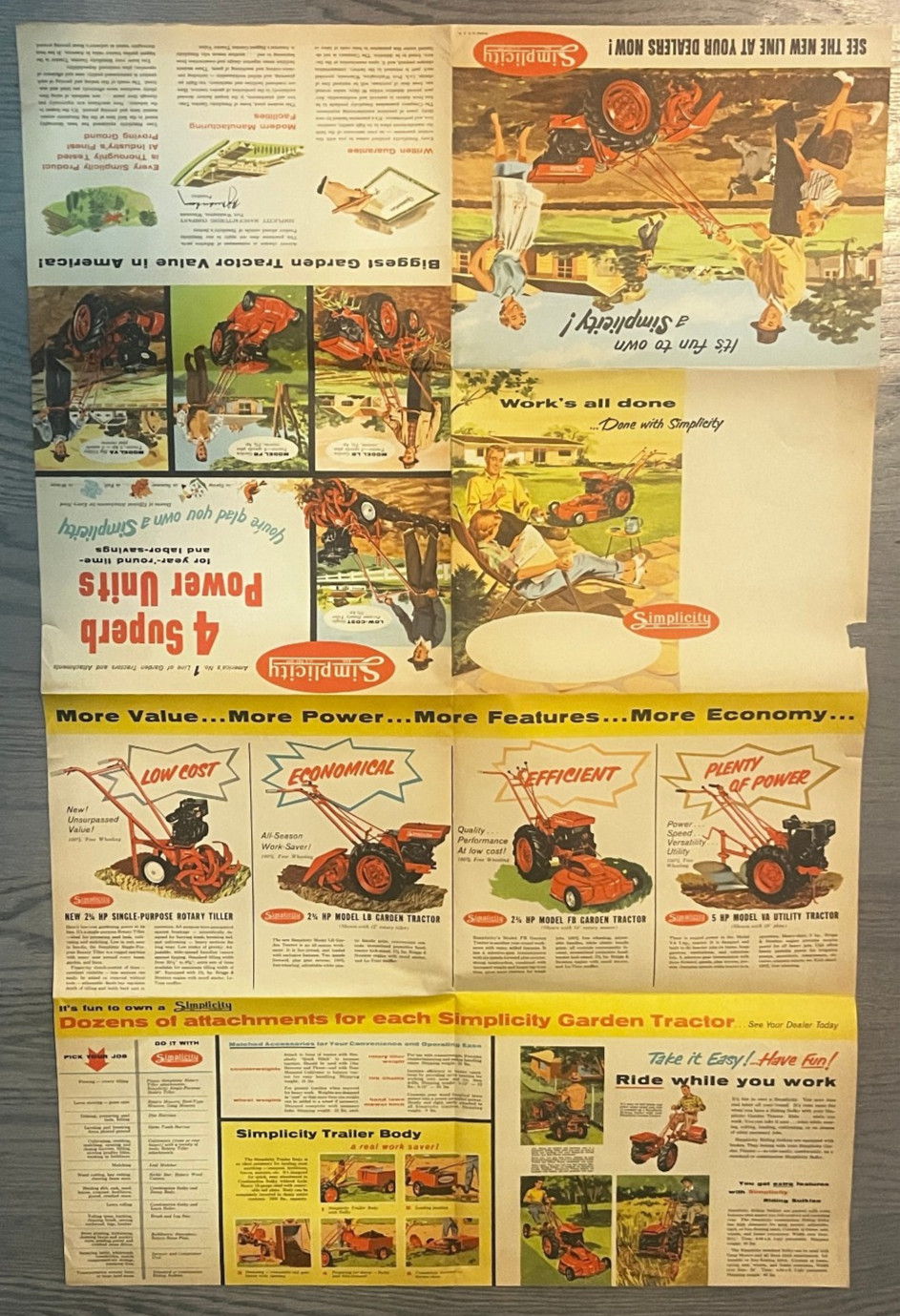 1950&rsquo;s SIMPLICITY TRACTOR&rsquo;s & ROTARY TILLER POSTER SIZE BROCHURE AWESOME!