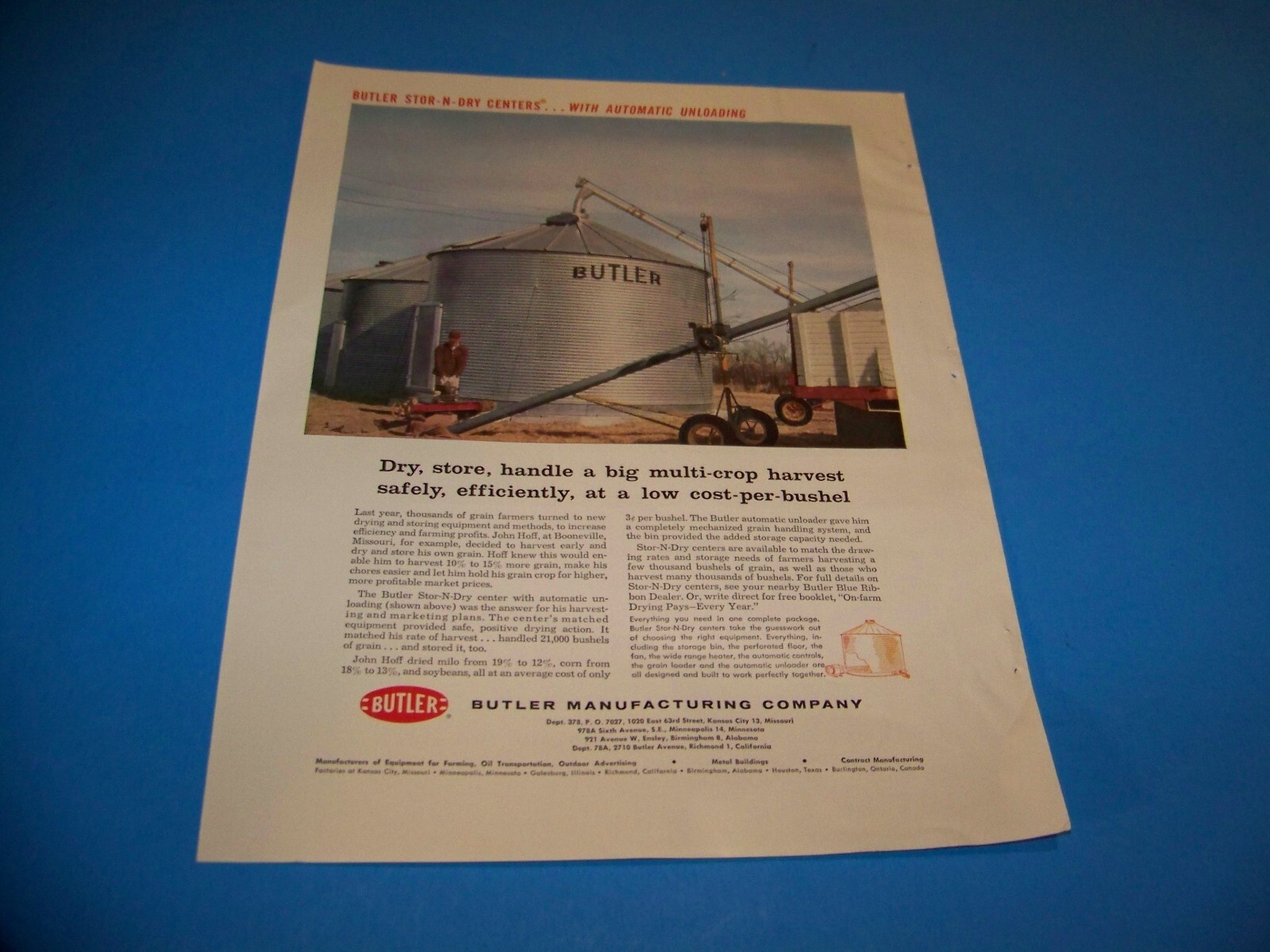 Butler Stor-N-Dry Centers / Dow Agricultural Print Ad from Magazine Vintage 1960