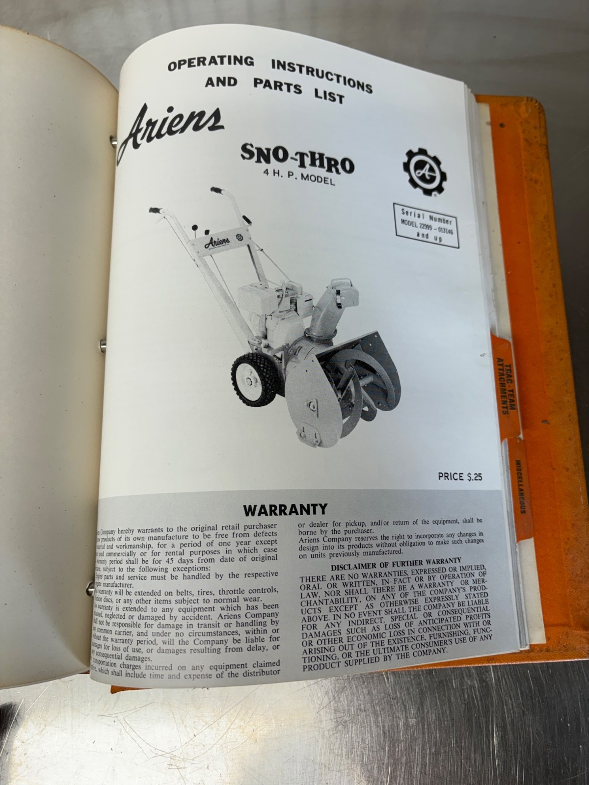 RARE ARIENS Equipment Dealer Service Manual Riding Mower Snow Mobile Tillers