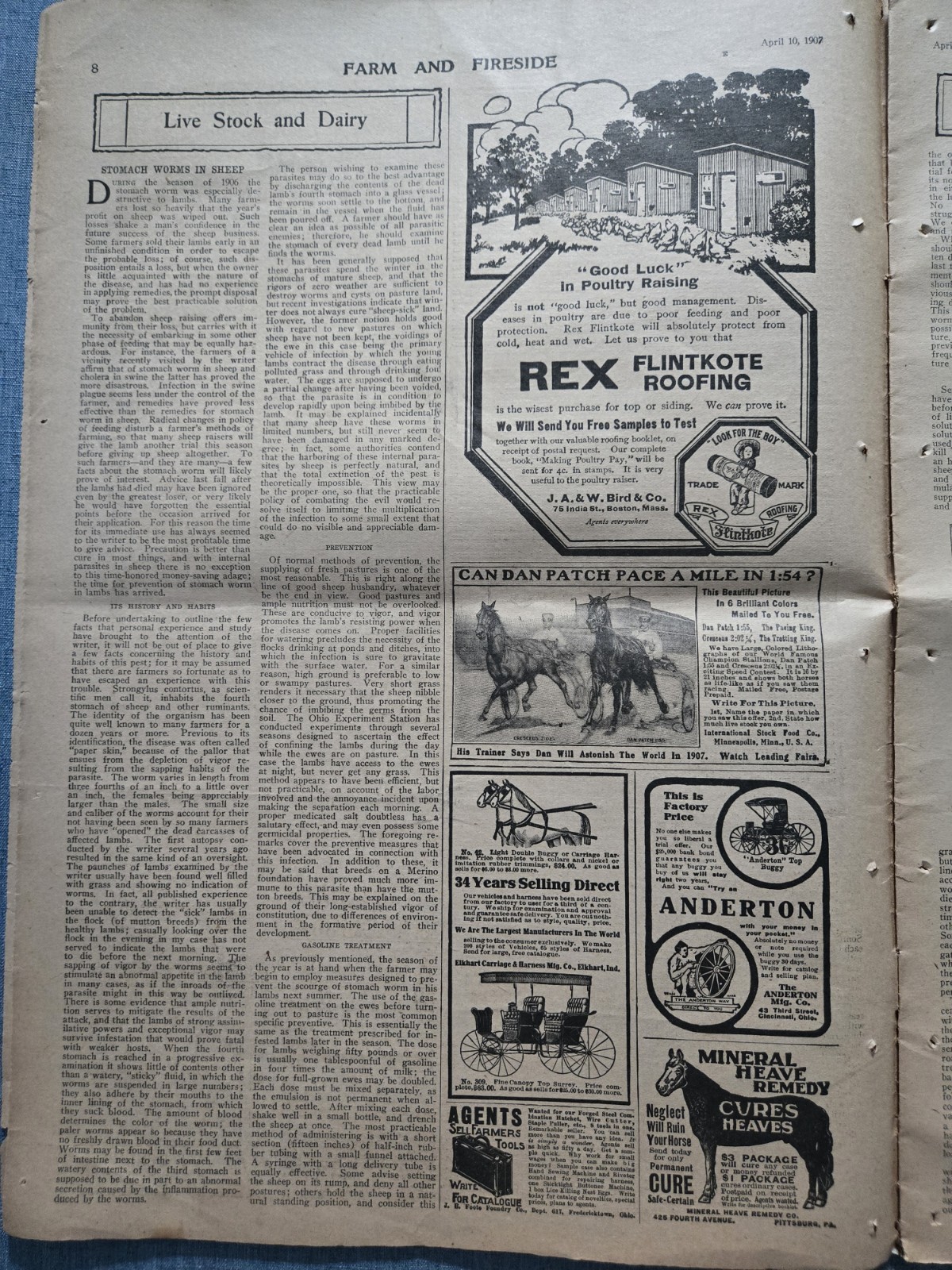 Farm & Fireside Newspaper April 10 1907 Articles Ads Fashion News Humor