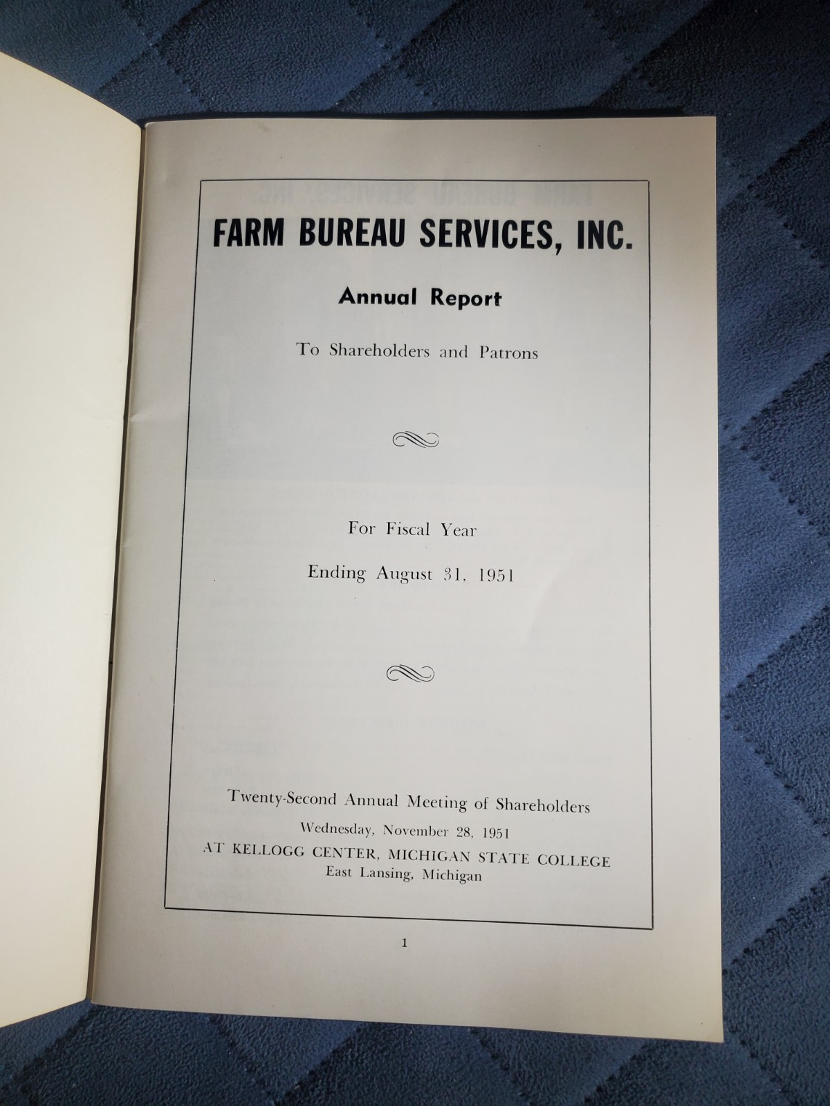 Vintage Farm Bureau Services Inc. 1951 Annual Report To Shareholders & Patrons