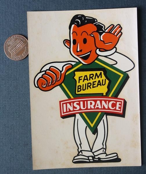 1952 Farm Bureau Co-op Insurance System CUTE unused car window decal VINTAGE +