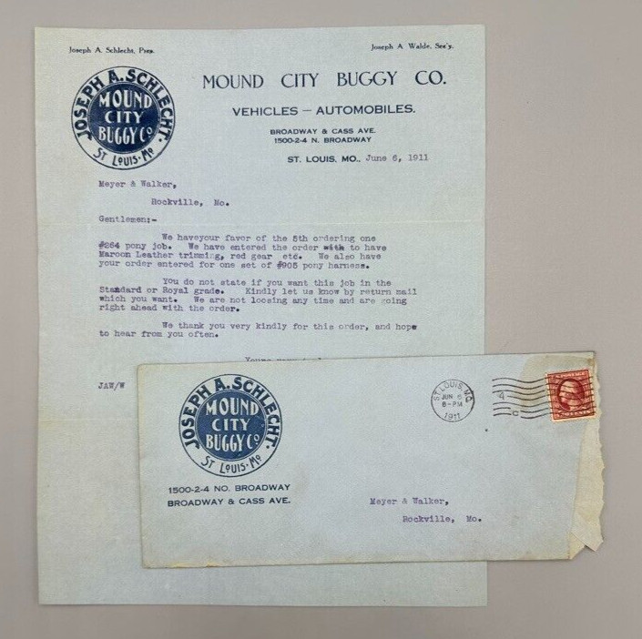 1911 MOUND CITY BUGGY Co Schlect AUTOMOBILES Postal Cover Farm Advertise Letter