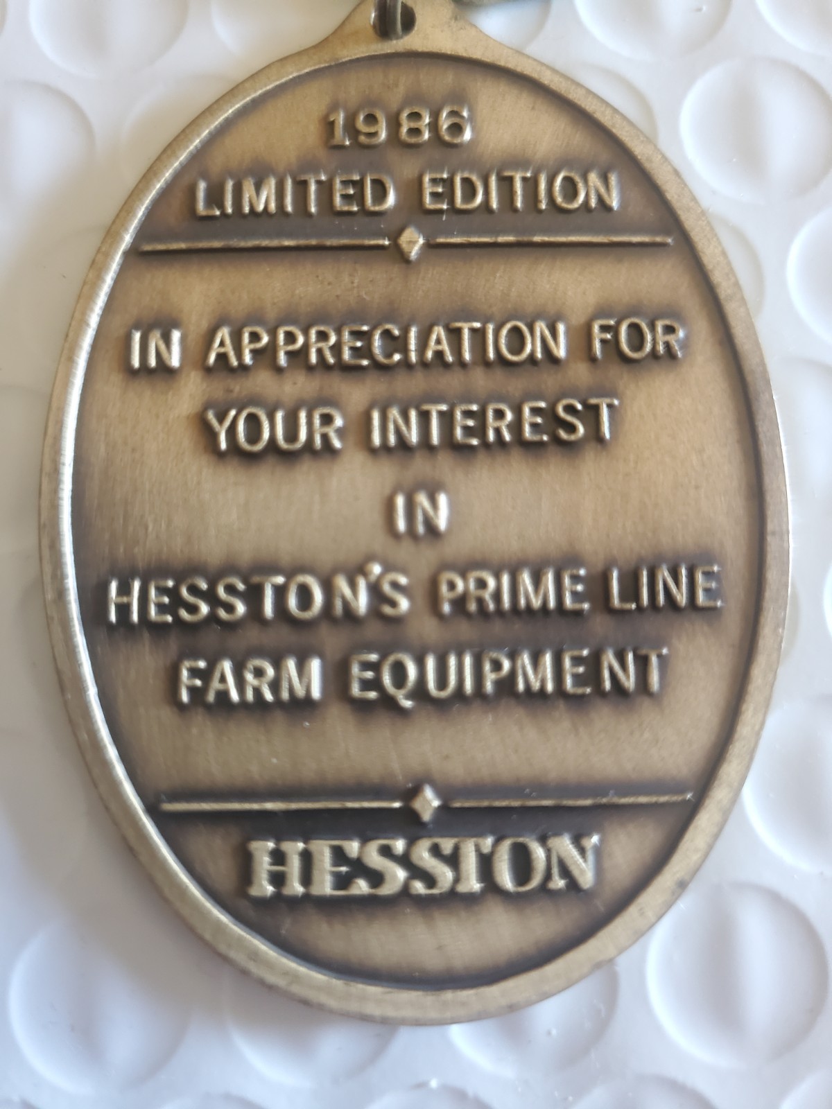 Vintage 1986 Hesston&rsquo;s The Prime Line Equipment Key Chain vtg.