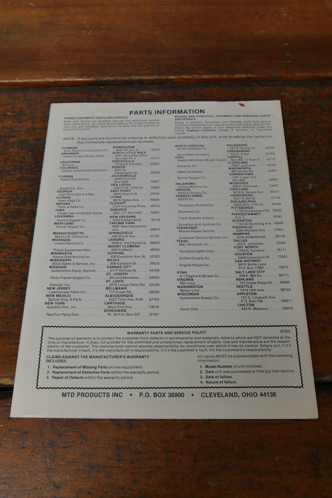 1983 Coast to Coast Owner&rsquo;s Manual 20” Rotary Lawn Mower Model # 114-074-054