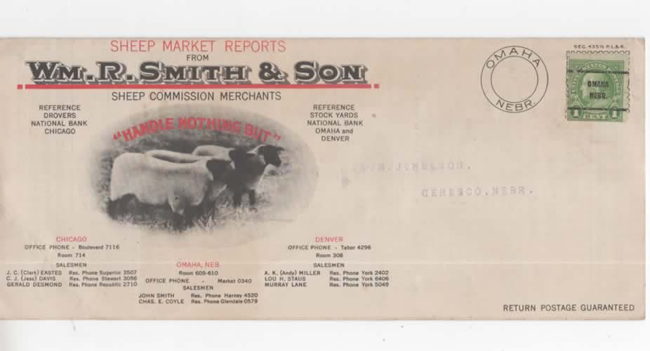 Omaha Nebraska Sheep Commission Merchants vintage mailer 1931 « Eat more lamb »