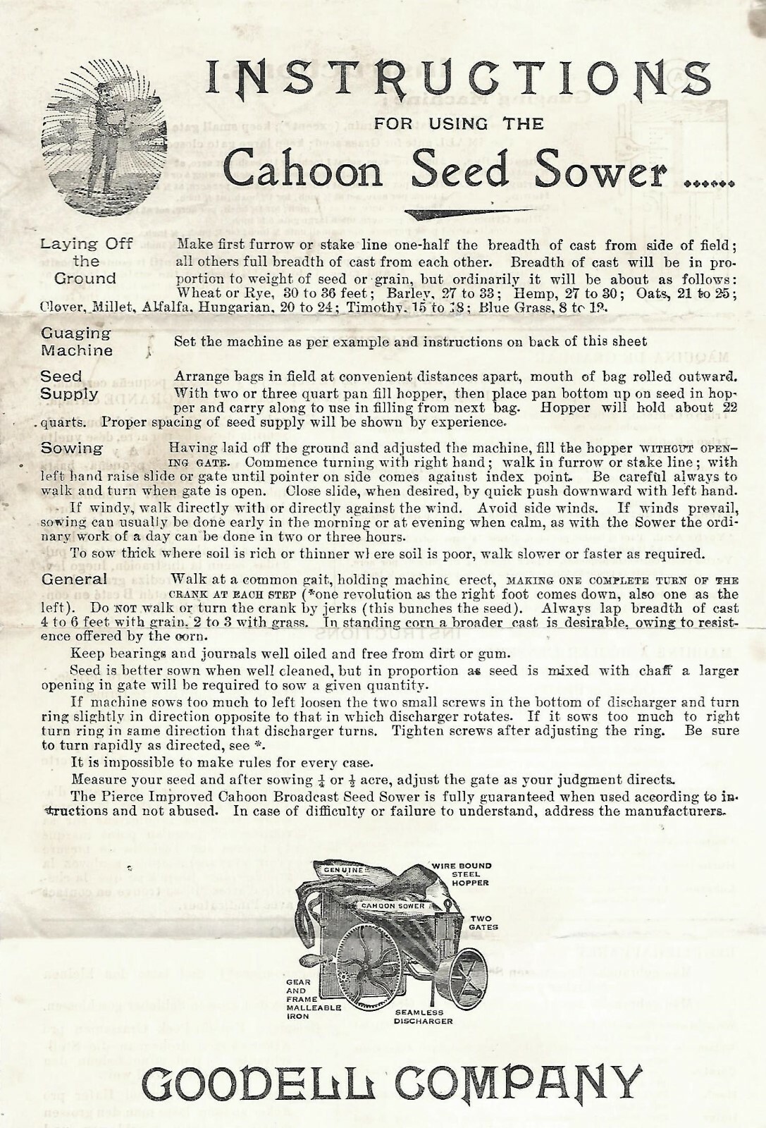 c1870 CAHOON SEED SOWER Farming Equipment Ephemera Antrim New Hampshire