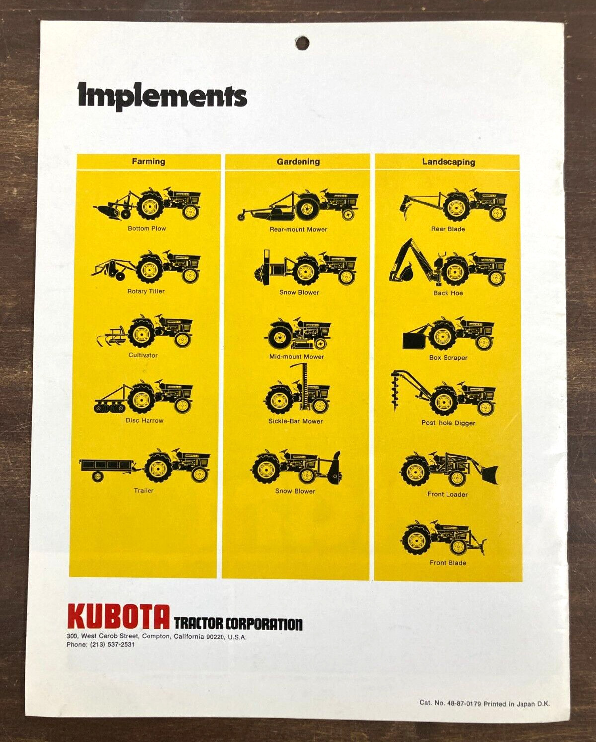 Kubota L185 Diesel Tractor 1979 Dealer Sales Brochure Farm Equipment Japan