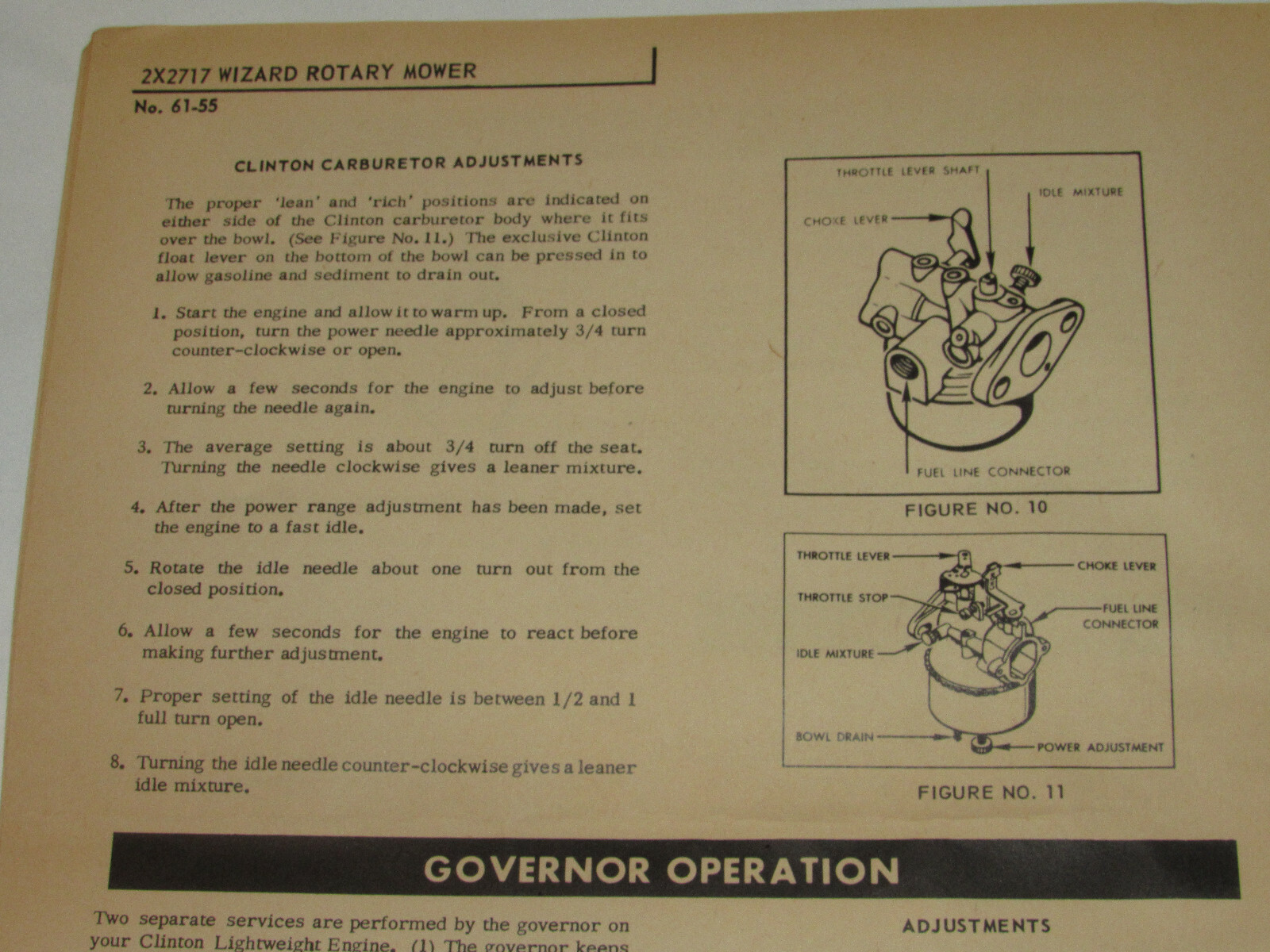 VTG 1955 WESTERN AUTO &lsquo;WIZARD&rsquo; LAWN MOWER INSTRUCTIONS/PARTS LIST/CLINTON ENGINE