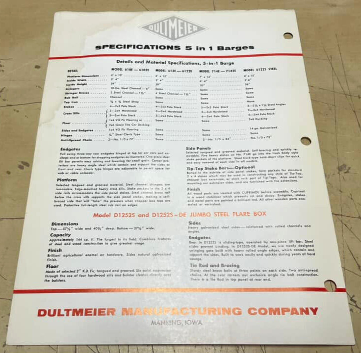 Vtg Midwest Farm Wagons Barge Boxes Dultmeier Mfg Brochure Price List Bundle