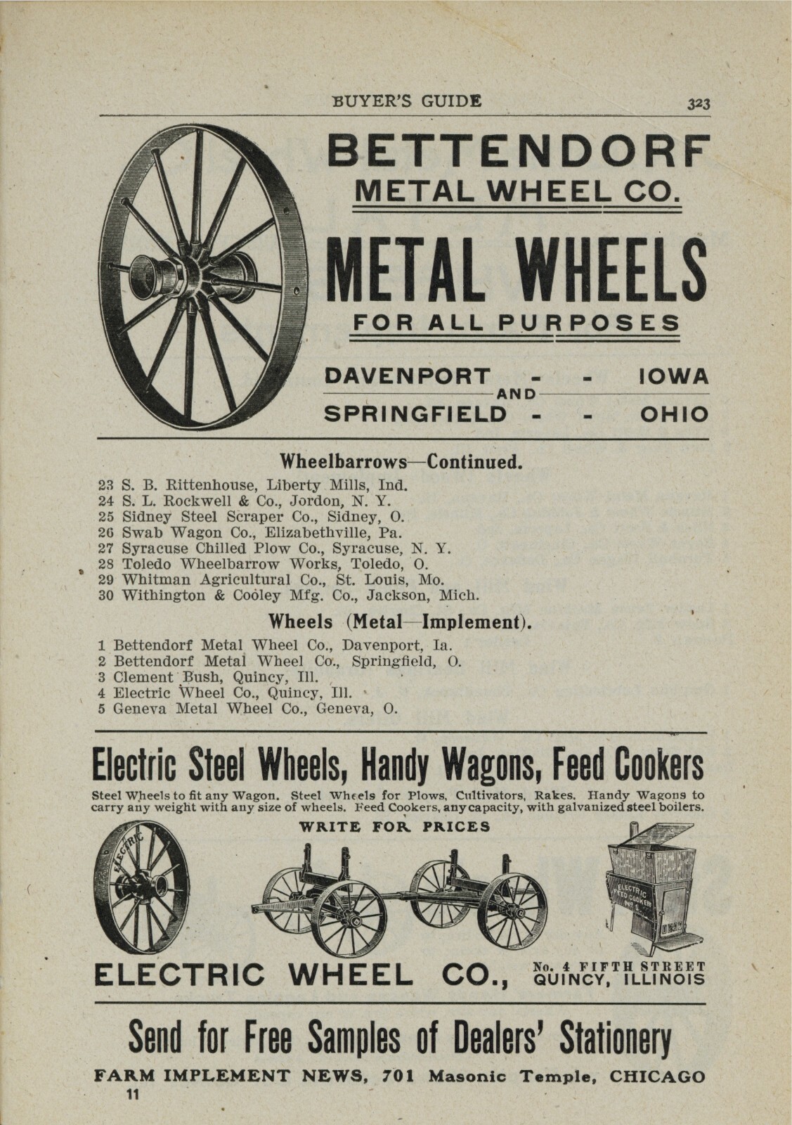 1905 Electric Wheel Co. Bettendorf Metal Wheel Co. Empire & JR Little Ads F&B pg