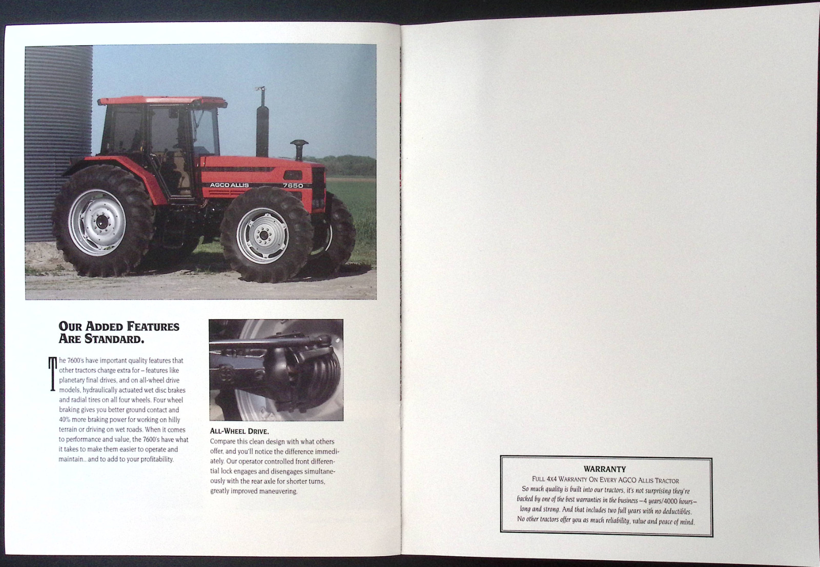 AGCO ALLIS 7600 Series 89/115/128 HP Tractors Specs Sales Brochure