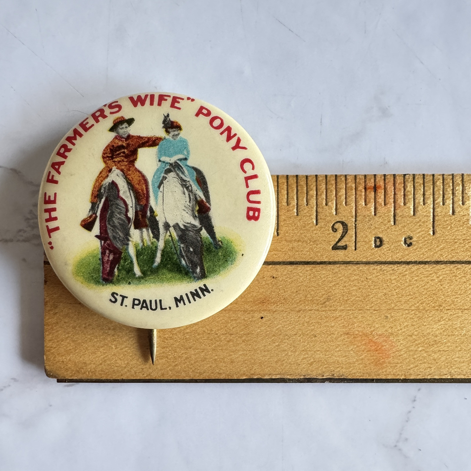 Antique The Farmer’s Wife Pony Club Member Pinback Button St Paul MN Early 1900s