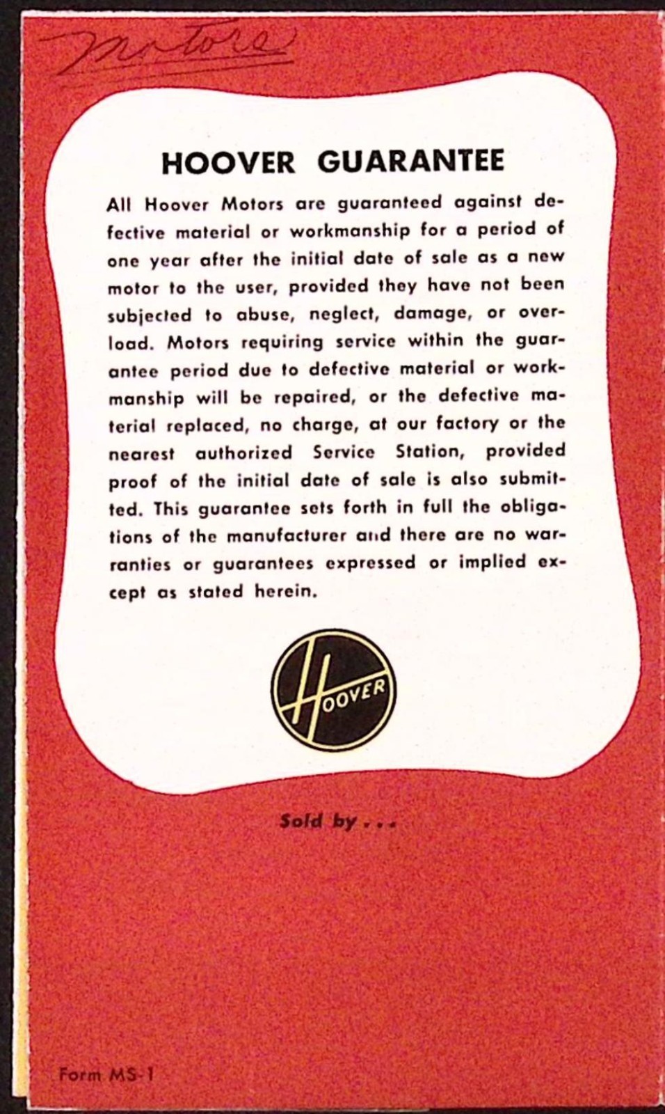 1957 Hoover The Mark of Quality in Motors Brochure North Plainfield NJ