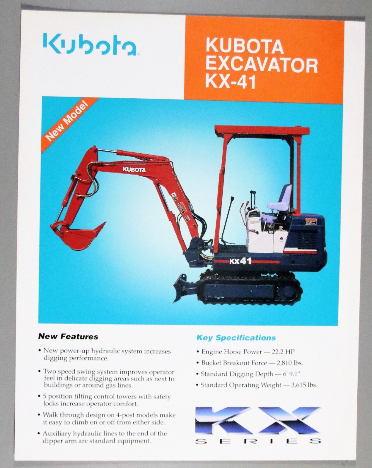 3 KUBOTA Brochures/Literature Excavators KH-191, KH-007, KX-41 1990&rsquo;s Era (A)