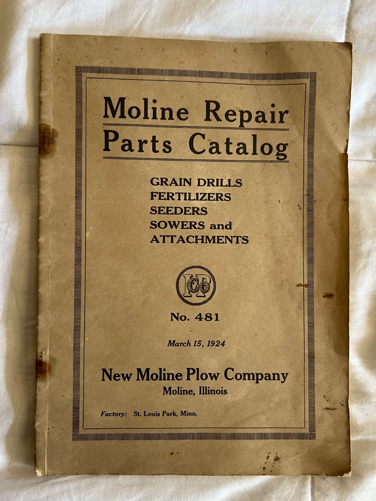 1924 Moline Repair Parts Catalog New Moline Plow Company Moline, Illinois