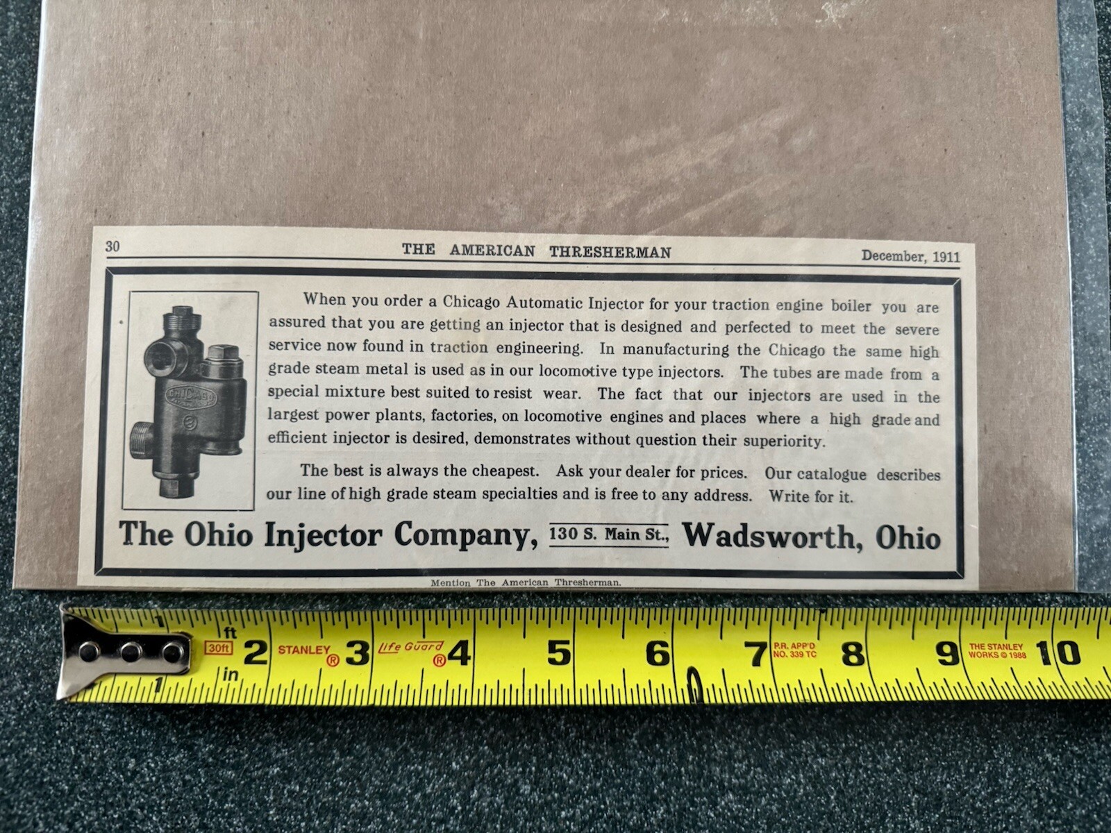 Vintage 1911 Ohio Injector Company Wadsworth Ohio Ad “The American Thresherman”