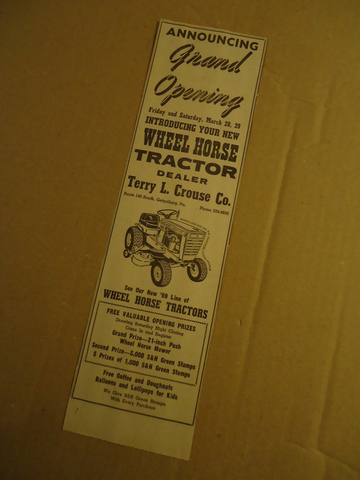 Terry L Crouse Co Wheel Horse Tractors GETTYSBURG PA 1969 newsprint ad