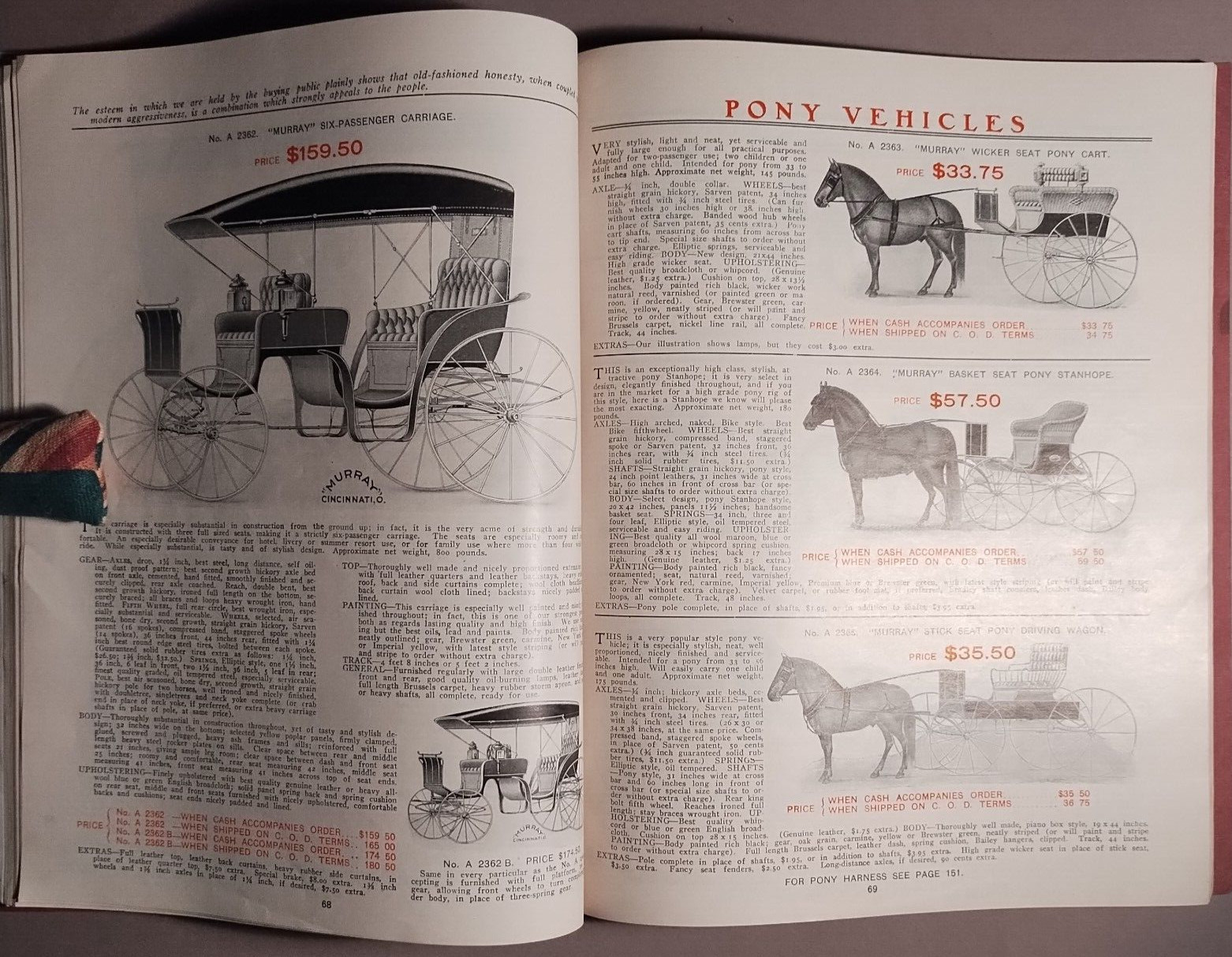 1906 Murray Carriage Buggy Delivery Wagon Cincinnati OH Catalog Original B1-17