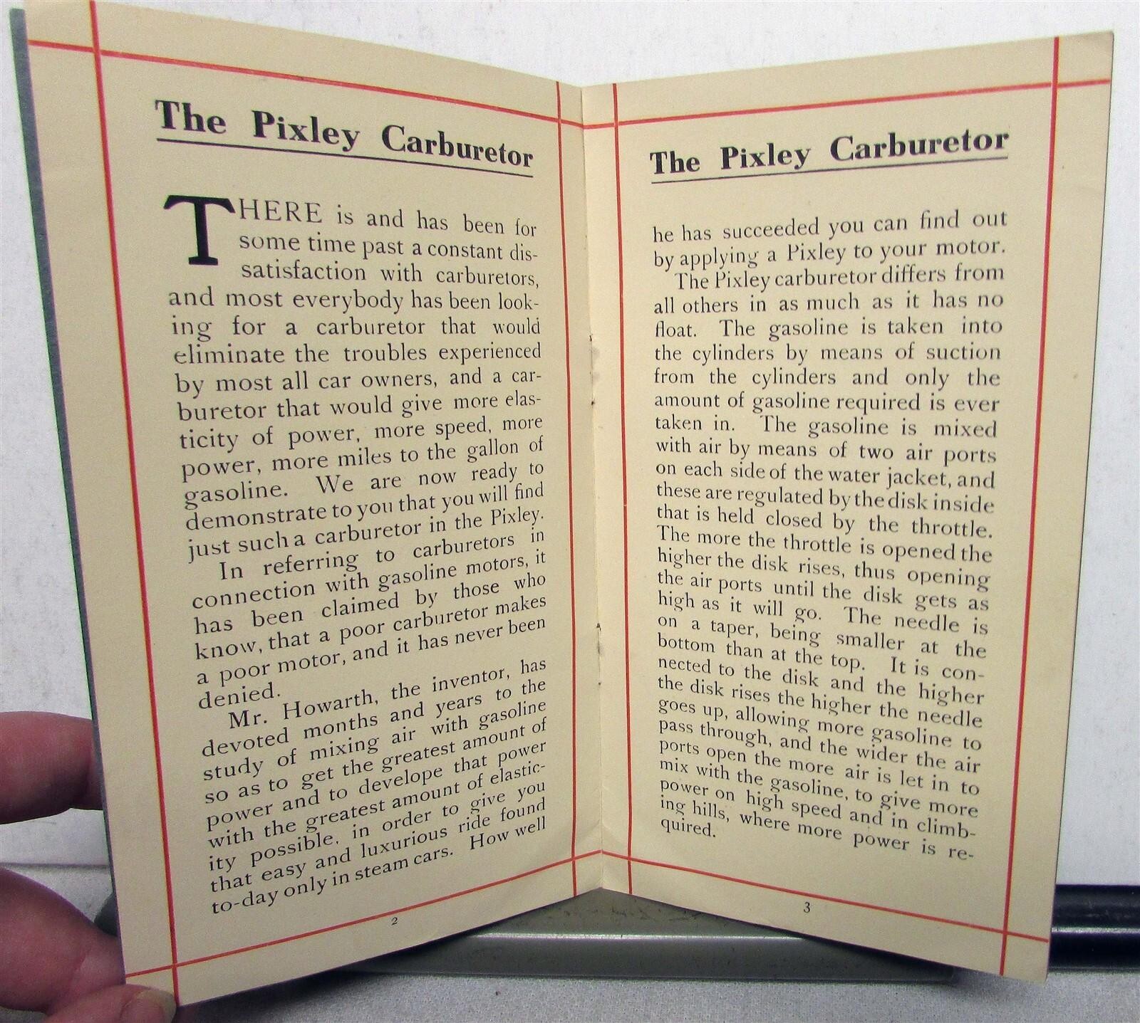 1910s-1920s Pixley Carburetors Diagrams Dimensions Pricing Sale Brochure Booklet