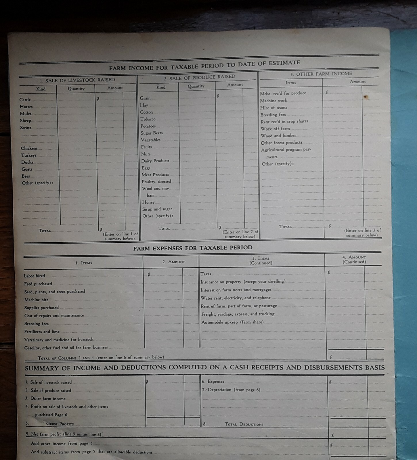 Vintage Farm Income Tax Record Book. Used 1943. Wooster, Ohio.