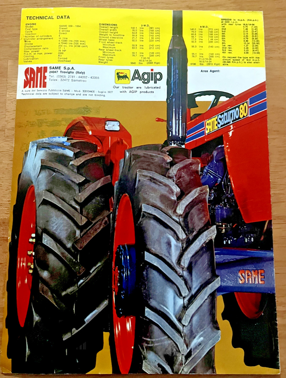 SAME Saturno 80 Tractor 4 page 1977 sales brochure