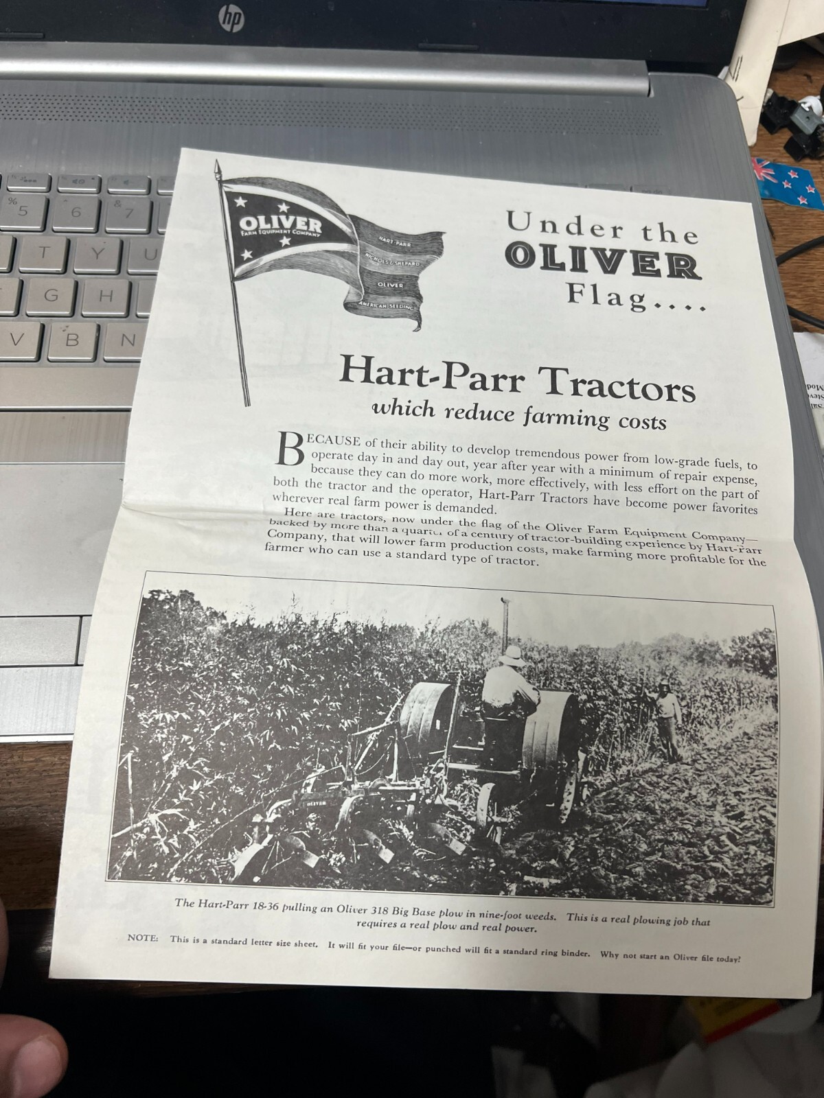 HART-PARR OLIVER Gas tractor sales brochure REPRINT