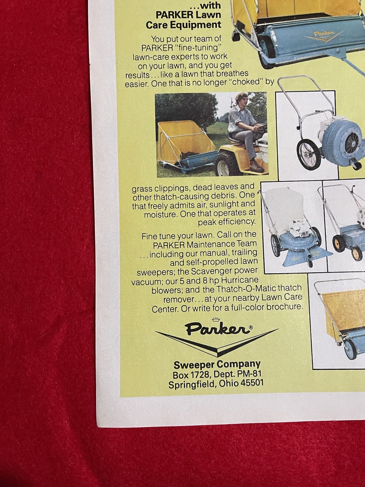 Vintage 1981 Parker Lawn Sweeper Print Ad