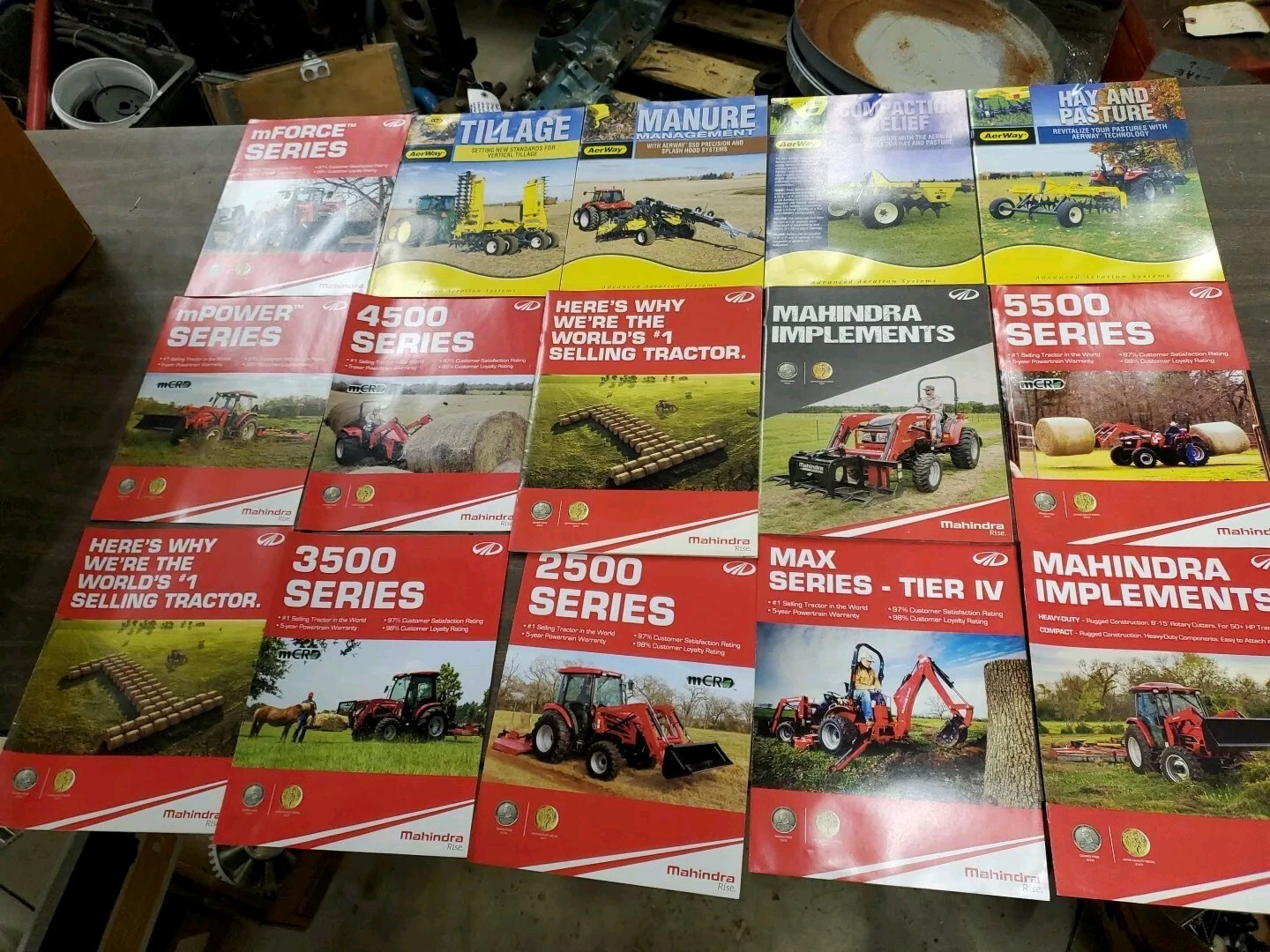 Lot Of 15 Mahindra & aerway Tractor tillage Hay Loaders equipment brochures