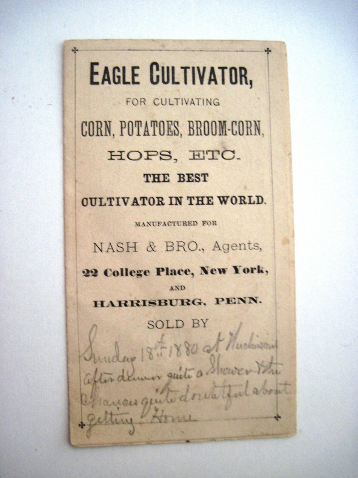 1880 Pull-Out Advertising Brochure for « Eagle Cultivator » w/ Great Pictures *
