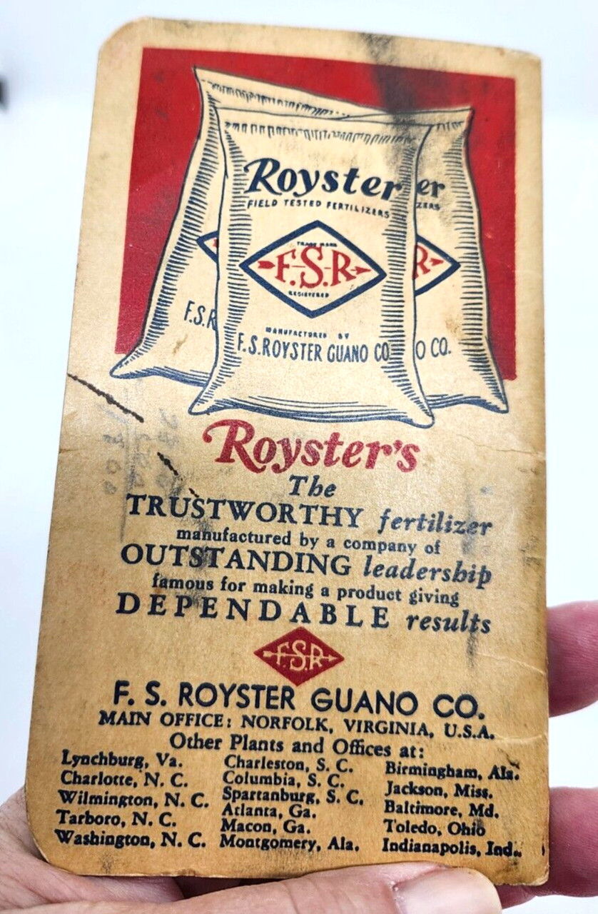 Royster Premium Quality Fertilizers VTG 1944 Notebook Advertising Note Pad