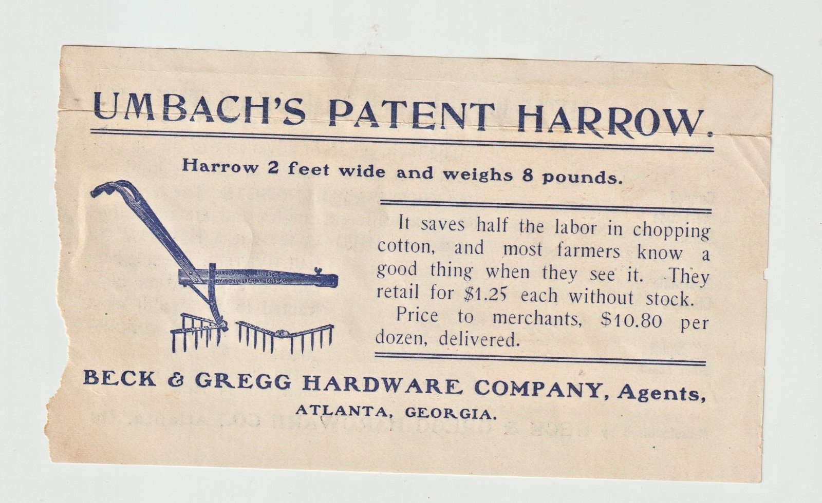 Antique 1900&rsquo;s Farm Equipment Advertising Leaflet Brochure – Harrow, Cultivator