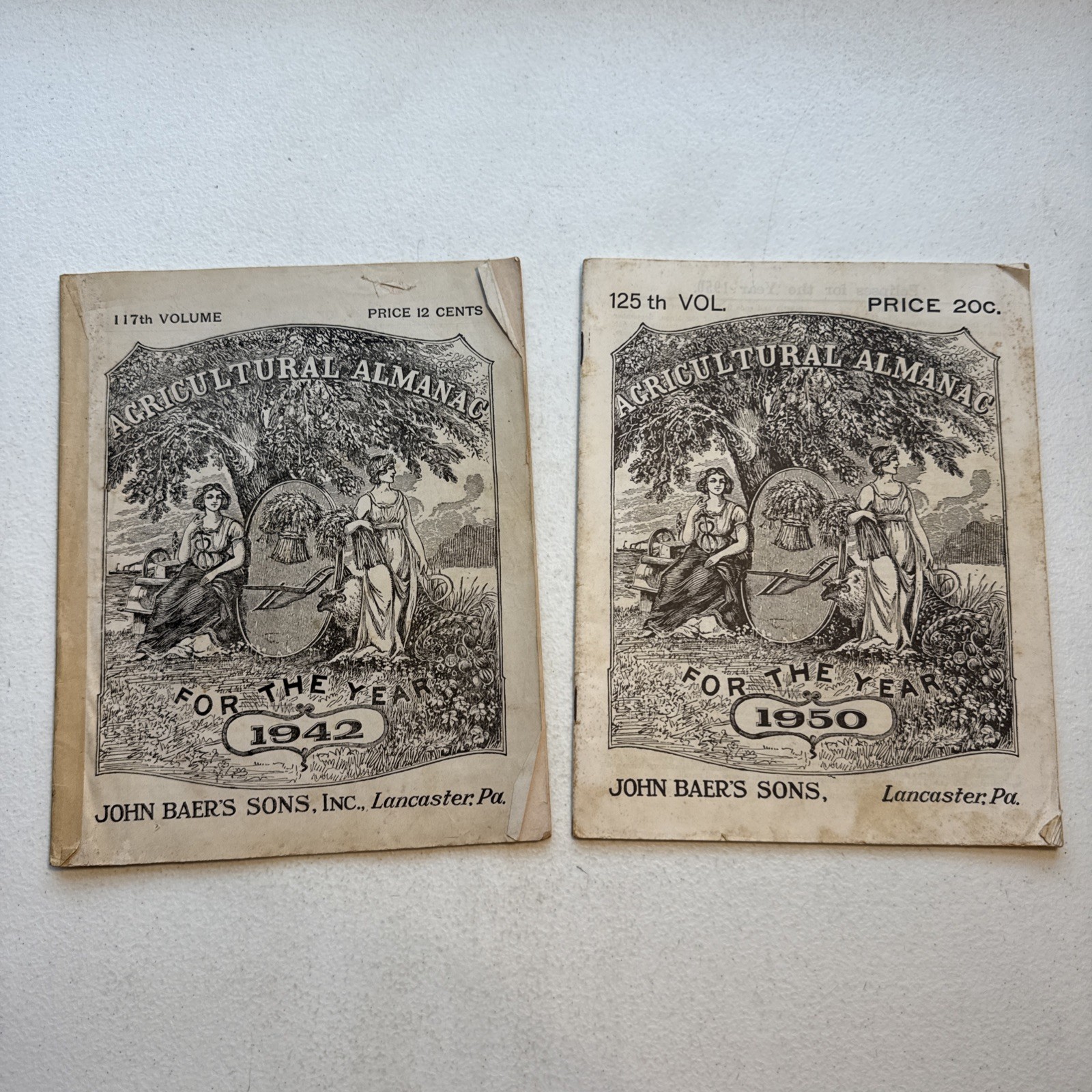 Vintage 1942 & 1950 John Baer’s Sons Agricultural Almanac Lancaster, PA