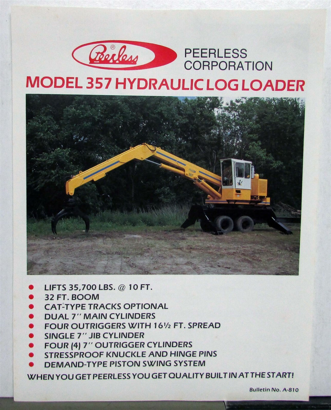 1975-1980 Peerless 357 Hydraulic Log Loader Construction Sales Sheet