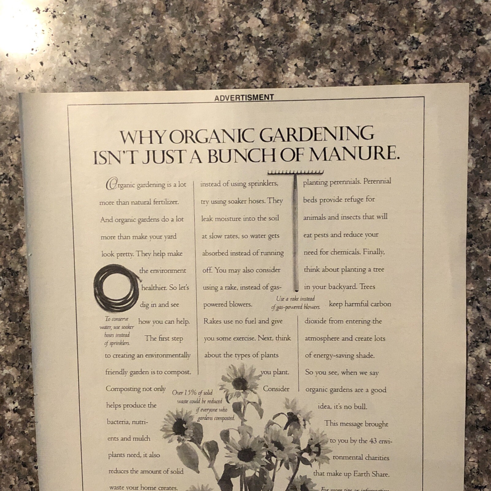 1999 Earth Share PRINT AD Why Organic Gardening Isn’t Bunch Of Manure VTG 1990s