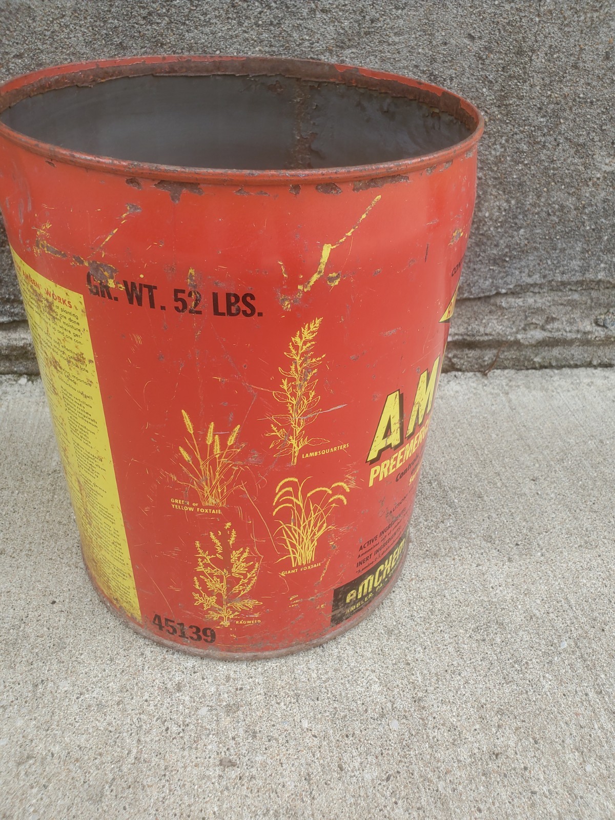 5 Gallon Metal Can Amiben Herbicide No Lid Soybean Weed Control Farm Decor #2