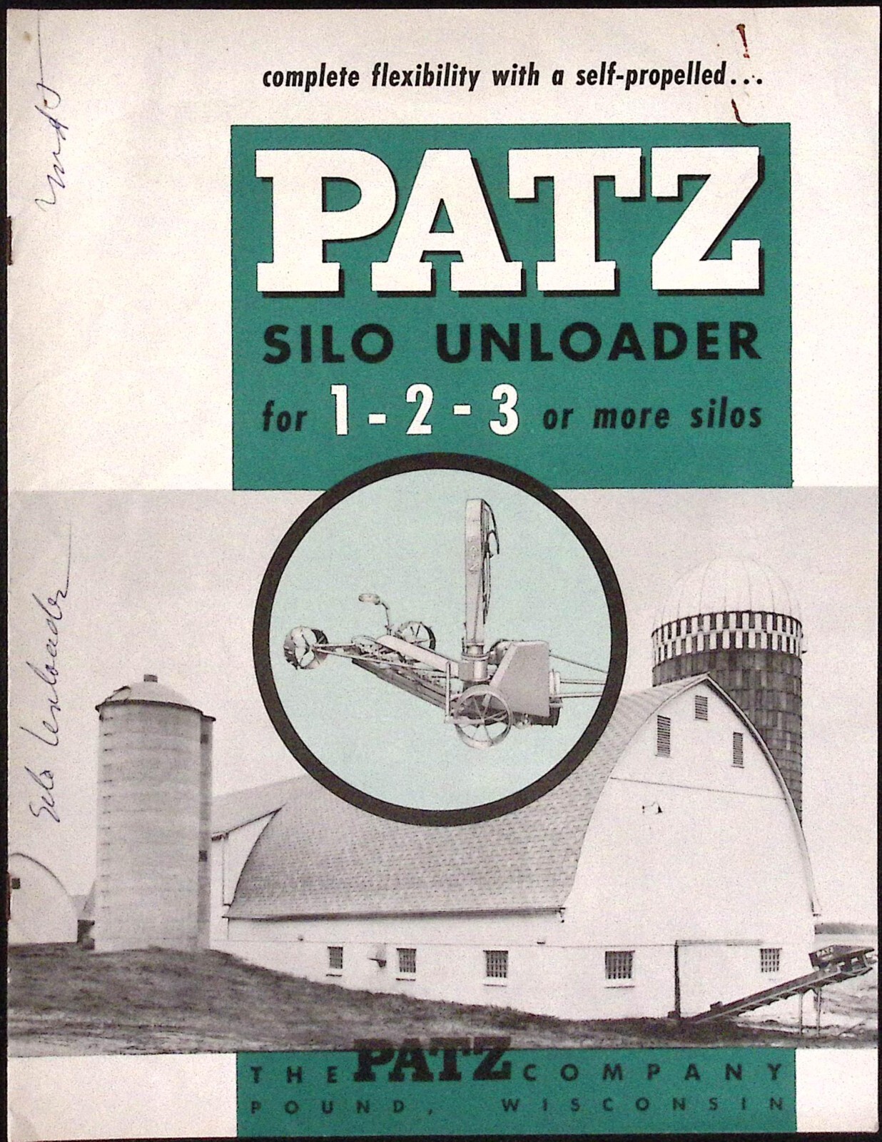 1950s Patz Silo Unloader Barn Cleaner Brochure The Patz Company Pound WI