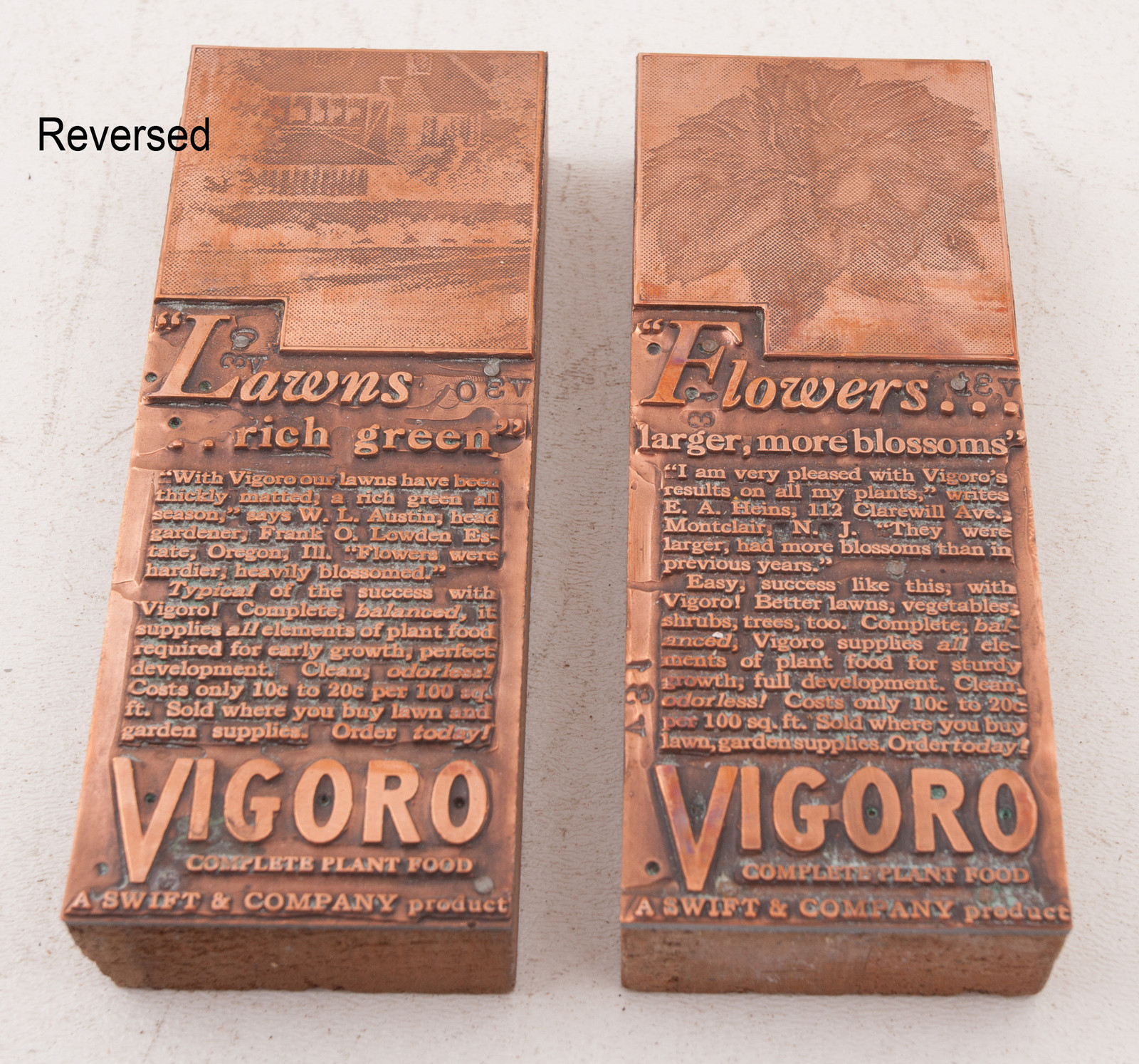 Vigoro Lawns & Flowers Gardening Ads Printers Block Advertising (A5L-26 JSF6)
