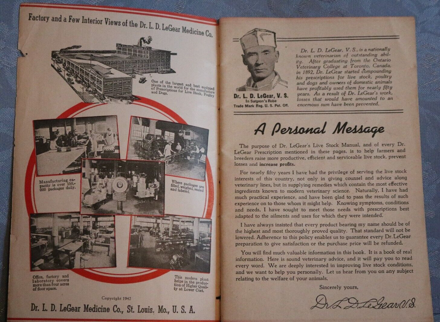 Vintage Dr. LeGear&rsquo;s Live Stock Manual Practical Guide Cows Horses Sheep Hogs