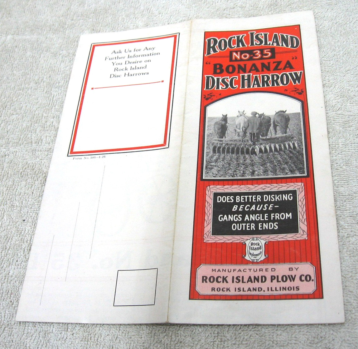 VINTAGE 1926 ROCK ISLAND BONAZA DISK HARROW BROCHURE ORIGINAL NO35
