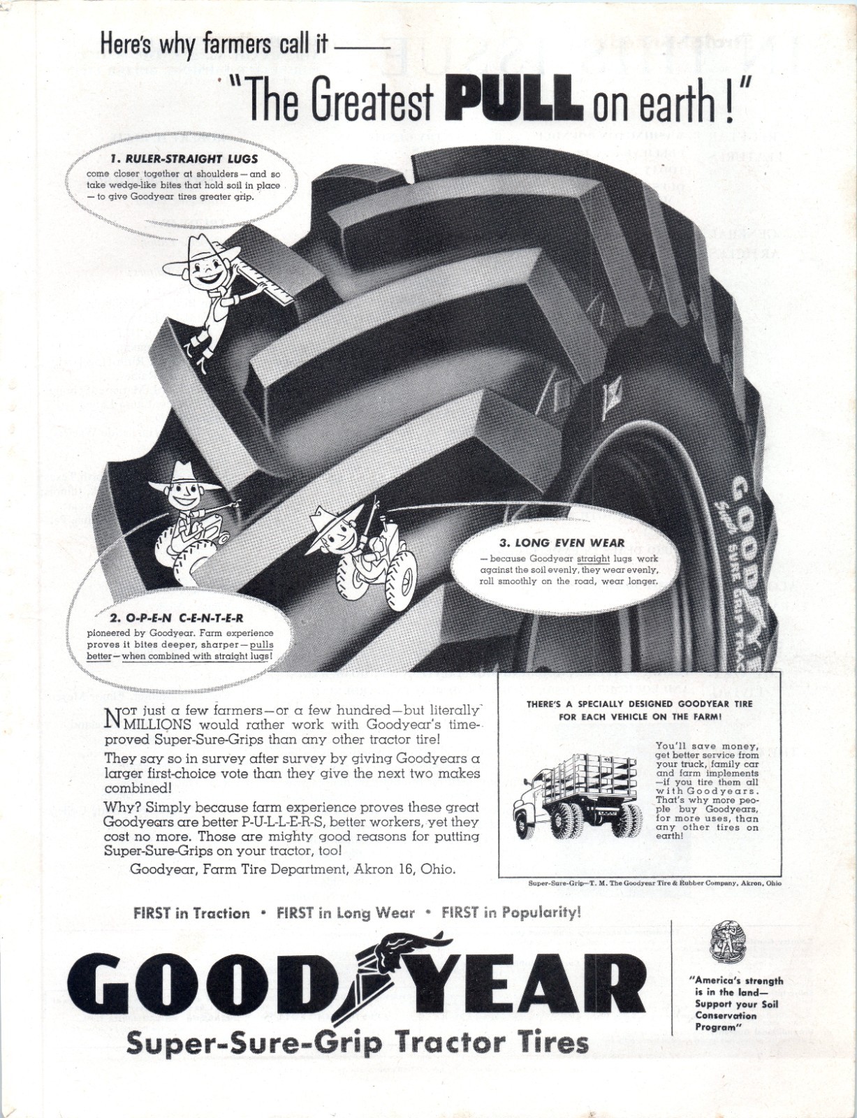 1953 Goodyear Farm Tractor Tire Sure-Grip 50&rsquo;s Vintage Print Ad