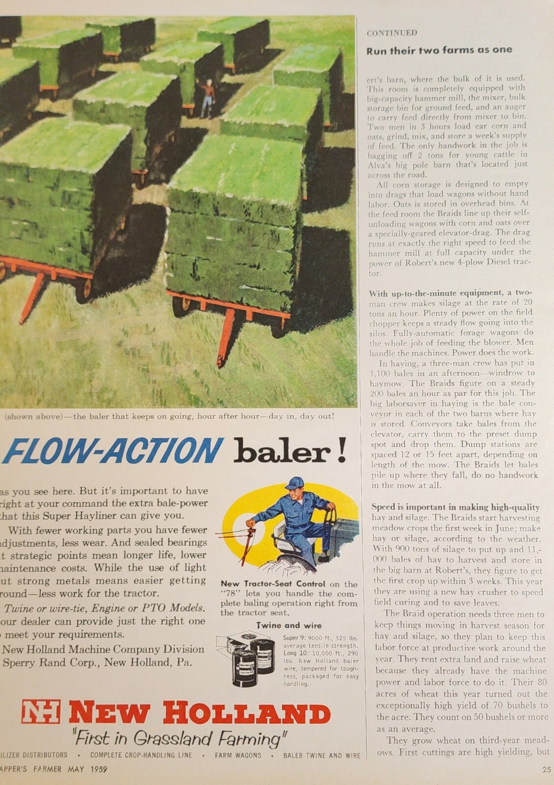 New Holland Tractor Picture Magazine Ad Farm Advertisement Vintage Wall Art