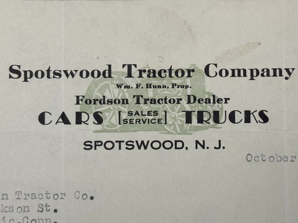1932 FORDSON TRACTOR Farm Machinery SPOTSWOOD NJ Advertising Antique Letterhead
