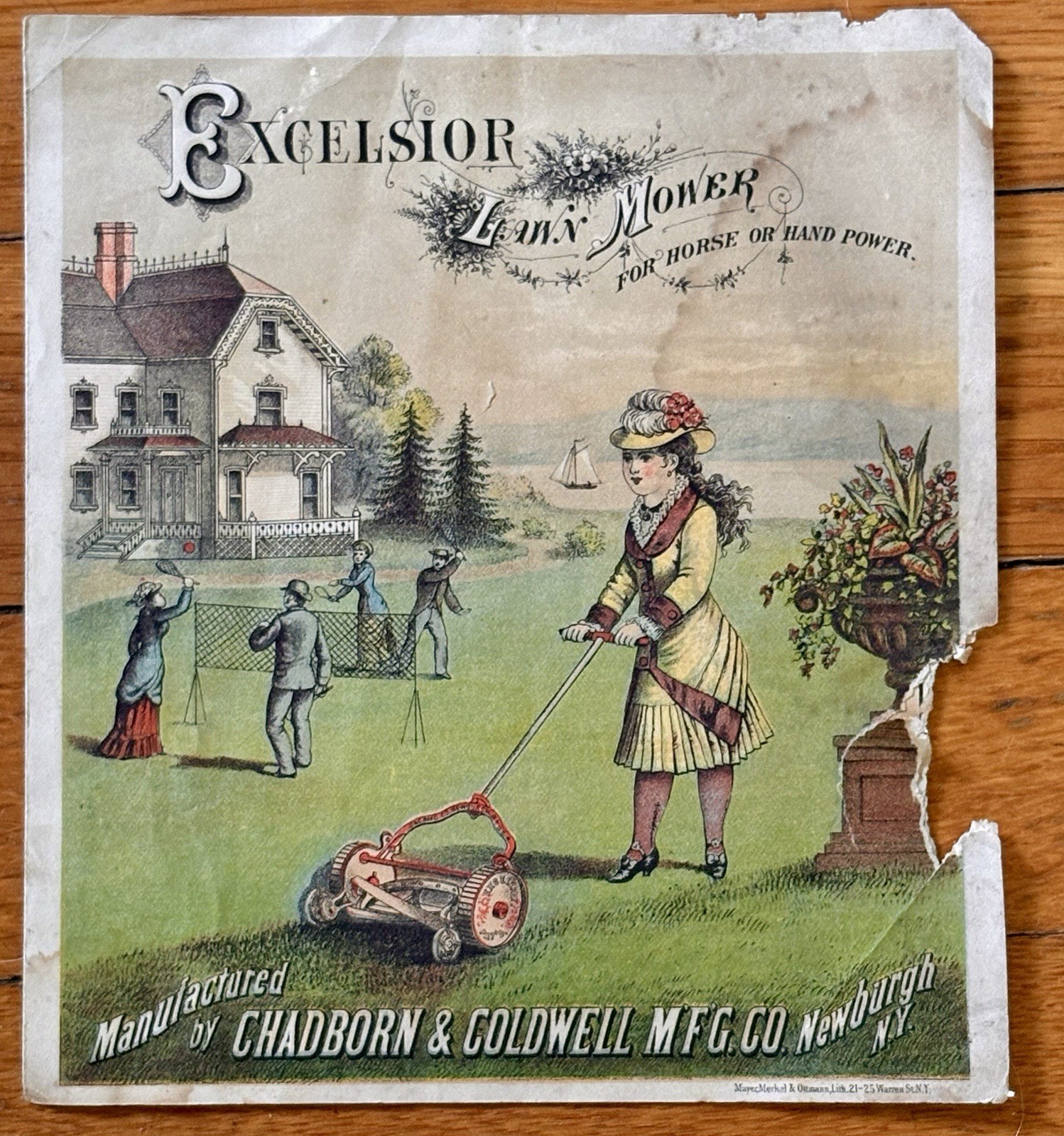 1882 Excelsior Lawn Mower Leaflet Chadborn & Coldwell Newburgh NY Treman Watkins