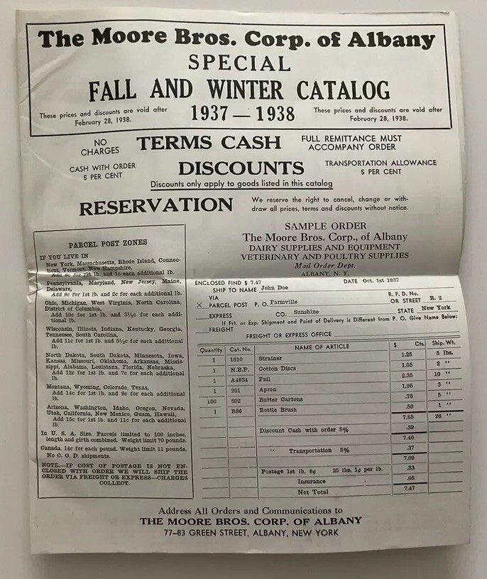 Vintage 1937-8 Dairy Supplies And Specialties Catalog Moore Bros. Albany NY